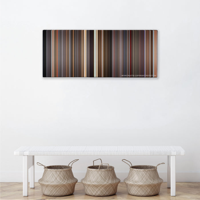 Spaceballs color palette canvas above a white bench with three woven baskets
