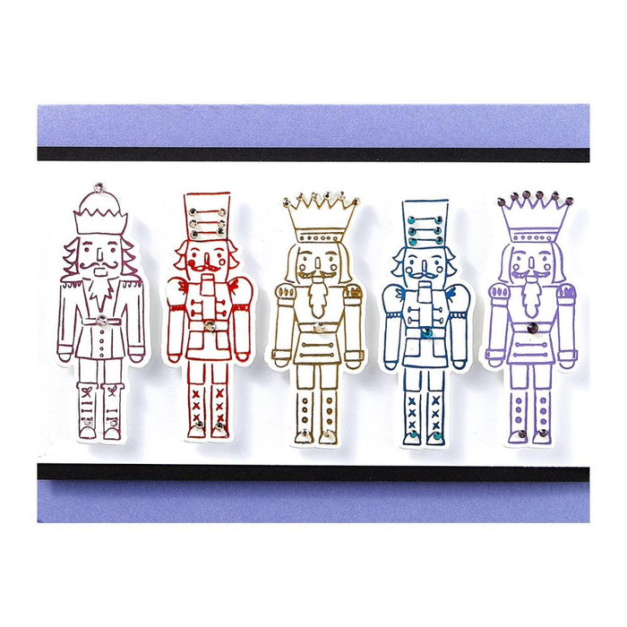 Spellbinders - Press Plate & Die Set By Simon Hurley - Nutcracker Trio. With four press plates and four dies, this set is perfect for creating a nutcracker army! Available at Embellish Away located in Bowmanville Ontario Canada. Example by brand ambassador.