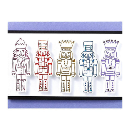 Spellbinders - Press Plate & Die Set By Simon Hurley - Nutcracker Trio. With four press plates and four dies, this set is perfect for creating a nutcracker army! Available at Embellish Away located in Bowmanville Ontario Canada. Example by brand ambassador.