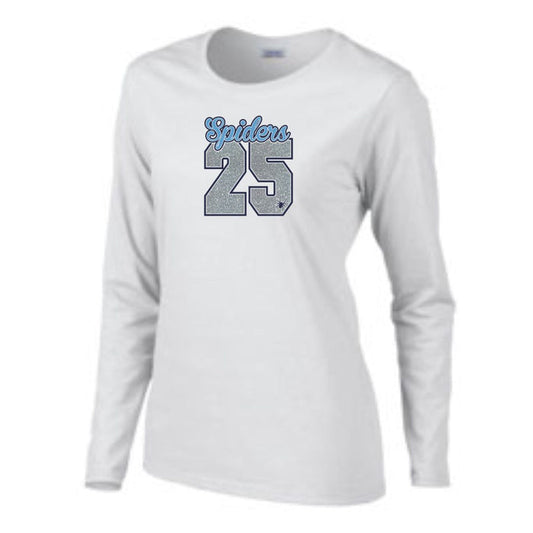 Spiders Custom Number Long Sleeve Ladies Tee- Matte or Glitter