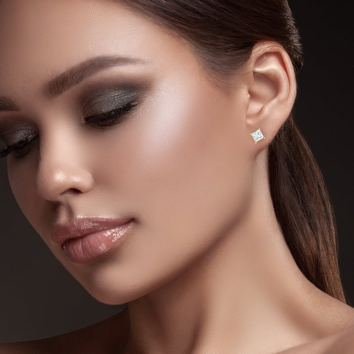 Square Cubic Zirconia Screw Back Earring Gold - ikatehouse