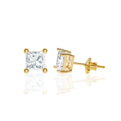 Square Cubic Zirconia Screw Back Earring Gold - ikatehouse