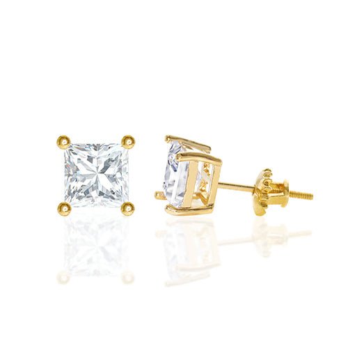 Square Cubic Zirconia Screw Back Earring Gold - ikatehouse