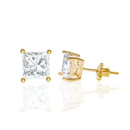 Square Cubic Zirconia Screw Back Earring Gold - ikatehouse