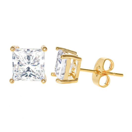 Square Cubic Zirconia Stud Earring Gold - ikatehouse