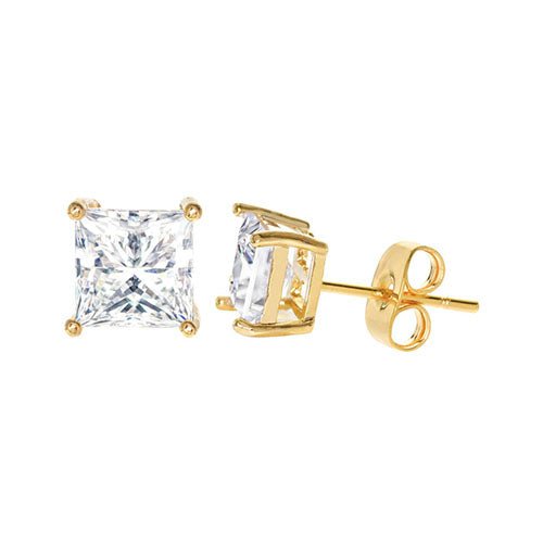 Square Cubic Zirconia Stud Earring Gold - ikatehouse