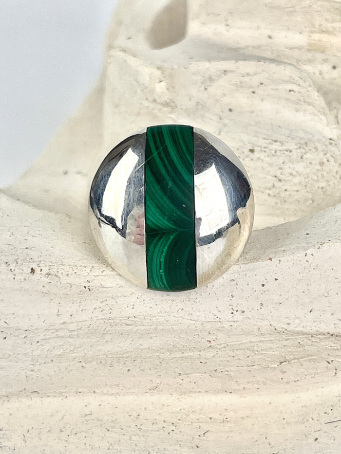 Sterling Dome Ring with Malachite Inlay