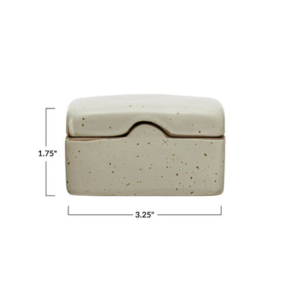 Stoneware Box w/ Lid, Reactive Glaze, White