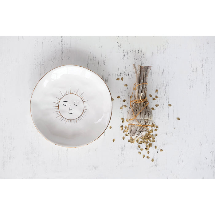 Stoneware Plate with Sun and Gold Electroplating