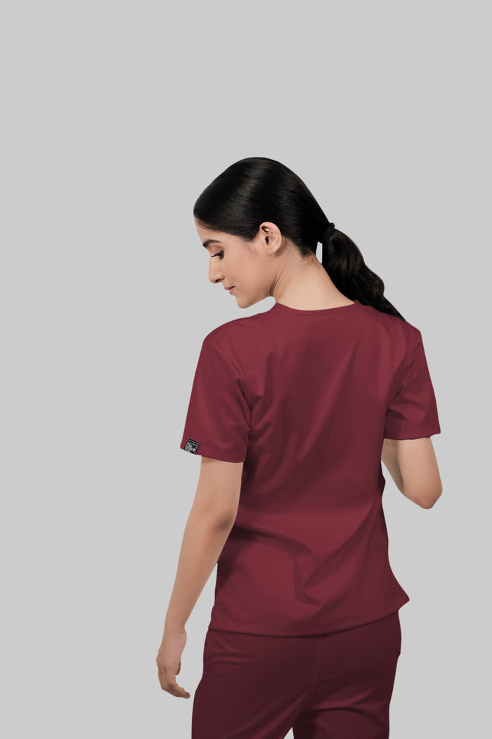 Stretchable (2Way) Women Maroon V-Neck Scrub Top