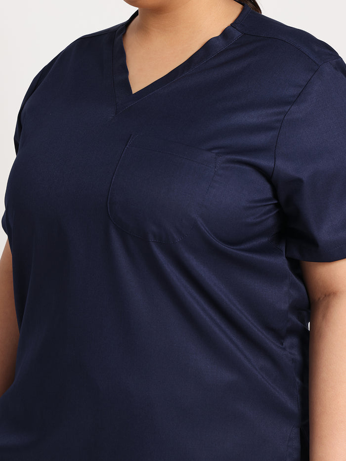 Stretchable (2Way) Women Navy Blue V-Neck Scrub Top