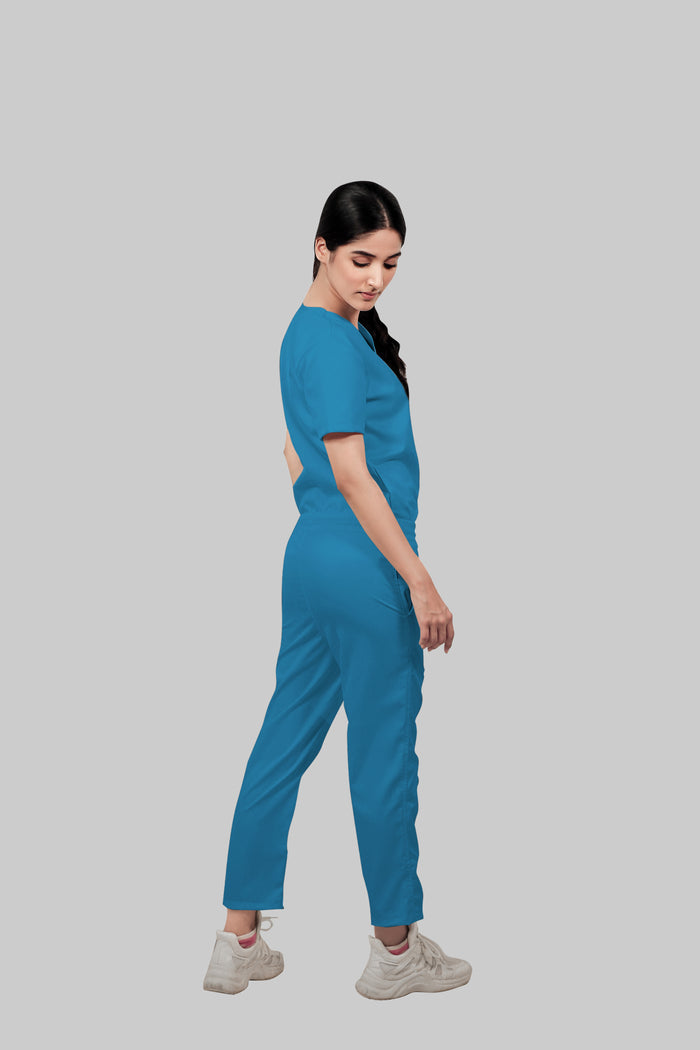 Stretchable (2Way) Women Peacock Blue Straight Scrub Pant