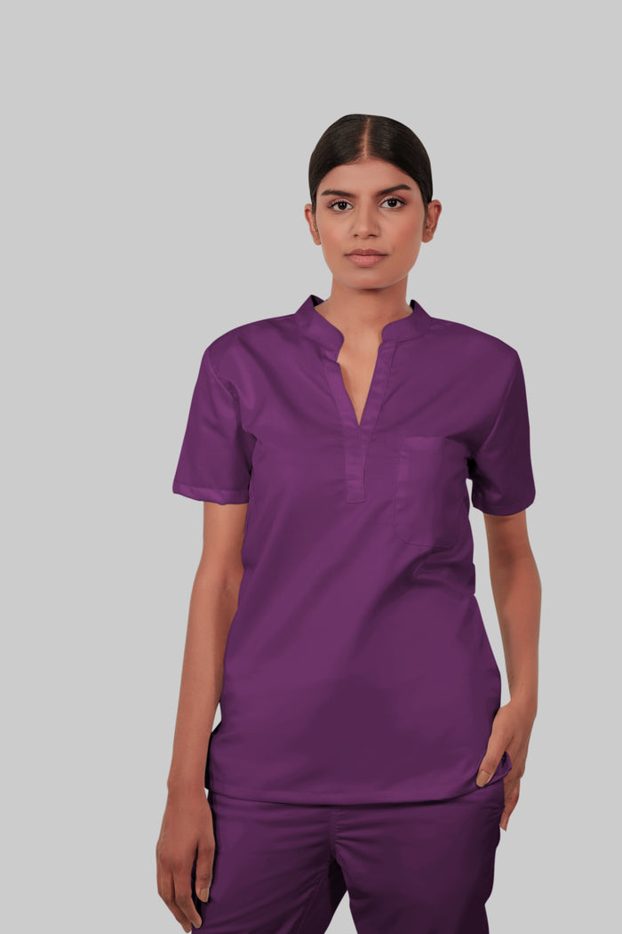 Stretchable (2Way) Women Purple Mandarin Neck Scrub Top