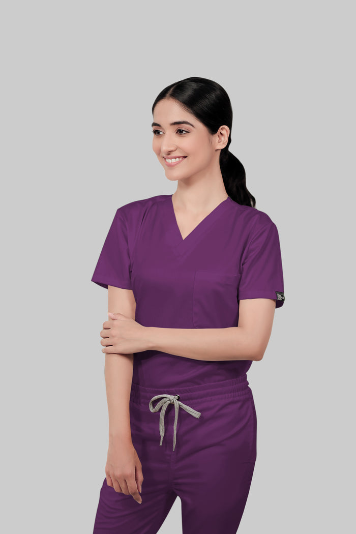 Stretchable (2Way) Women Purple V-Neck Scrub Top