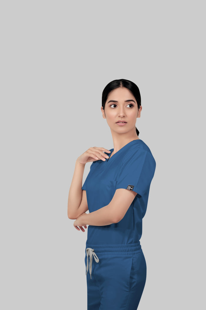 Stretchable (2Way) Women Steel Blue V-Neck Scrub Top