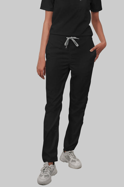 Stretchable (4Way) Women Black Straight Scrub Pant