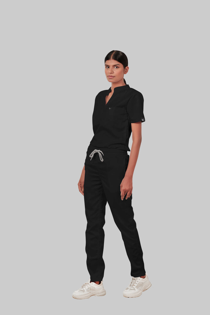 Stretchable (4Way) Women Black Straight Scrub Pant