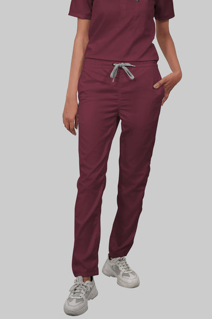 Stretchable (4Way) Women Burgundy Straight Scrub Pant