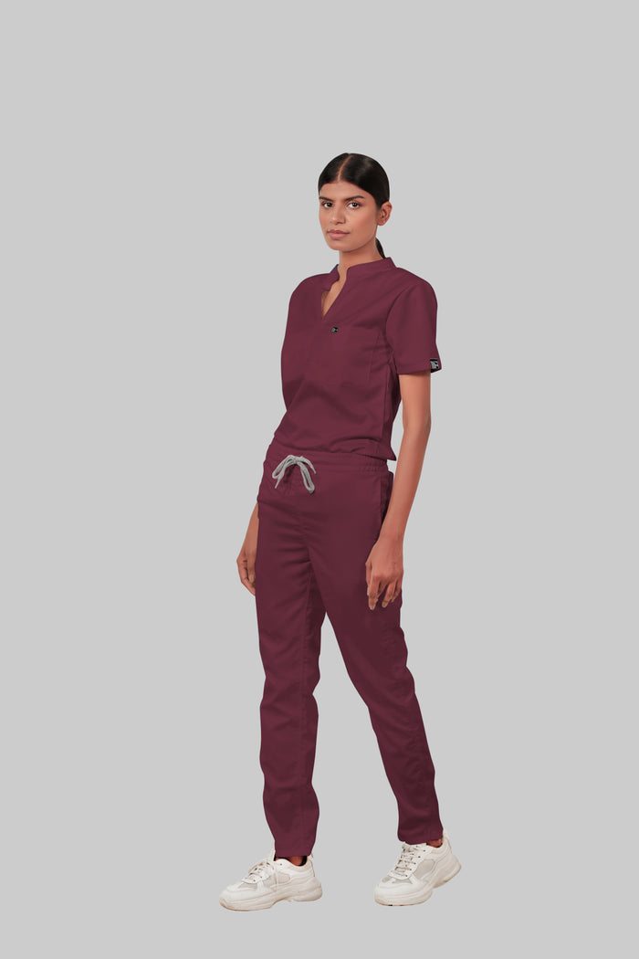 Stretchable (4Way) Women Burgundy Straight Scrub Pant