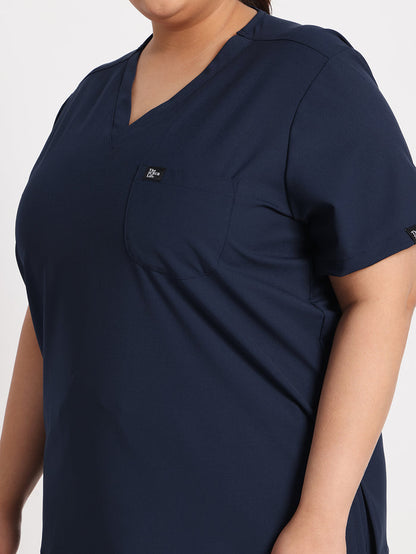 Stretchable (4Way) Women Navy Blue V-Neck Scrub Top
