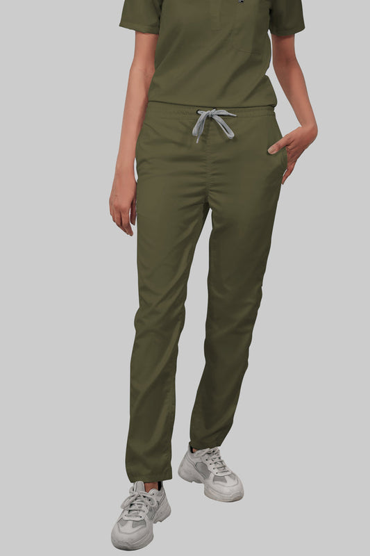 Stretchable (4Way) Women Olive Green Straight Scrub Pant