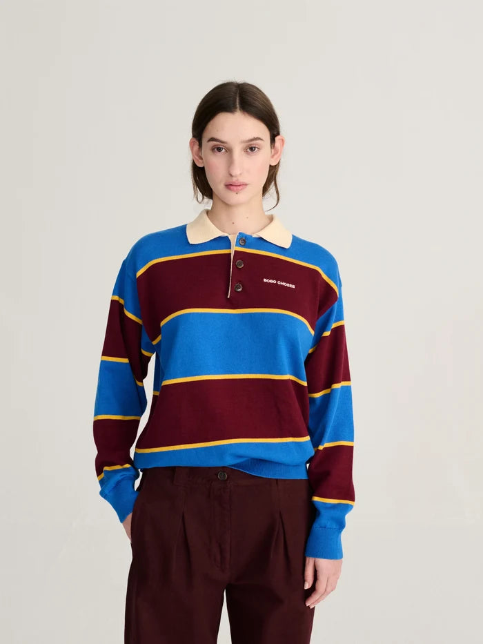 Striped Cotton Polo Jumper