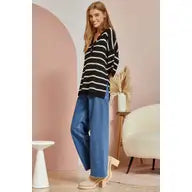 Striped Half Sleeve Knit Top