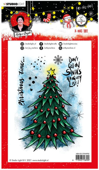 Studio Light - ABM Clear Stamp - Christmas Tree - Essentials - 148x210x1mm - 1 PC - nr.82. This clear stamp set features a Christmas Tree, snowflakes and also the perfect Christmas and Winter sentiments. 9 stamps. Size: 5.8 x 8.3 inches. Available at Embellish Away located in Bowmanville Ontario Canada.