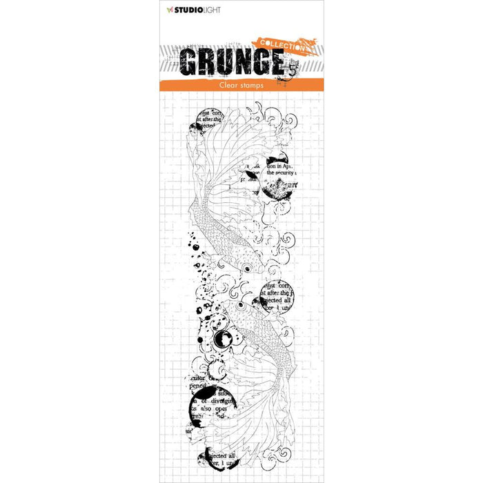Studio Light - Grunge 5.0 Collection Clear Stamp - Fish. This stamp features two fish with a textured background. Size: 3 x 8.3 inches. Available at Embellish Away located in Bowmanville Ontario Canada.