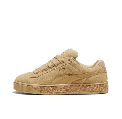 Puma suede sneakers in tan, lace-up with low-profile rubber sole