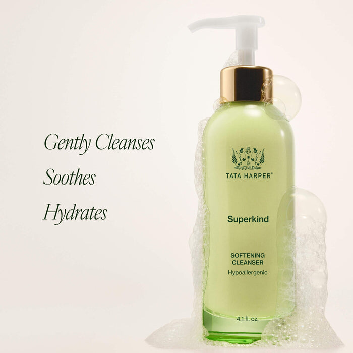 Tata Harper Superkind Softening Cleanser for sensitive skin in 125ml bottle, gentle facial cleanser for delicate skin.