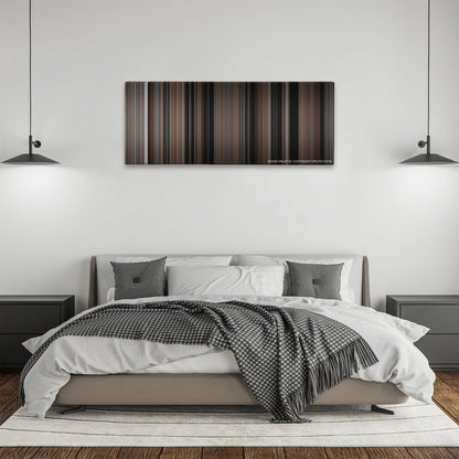 The Blair Witch Project color palette canvas above a bed, between two black pendant lamps