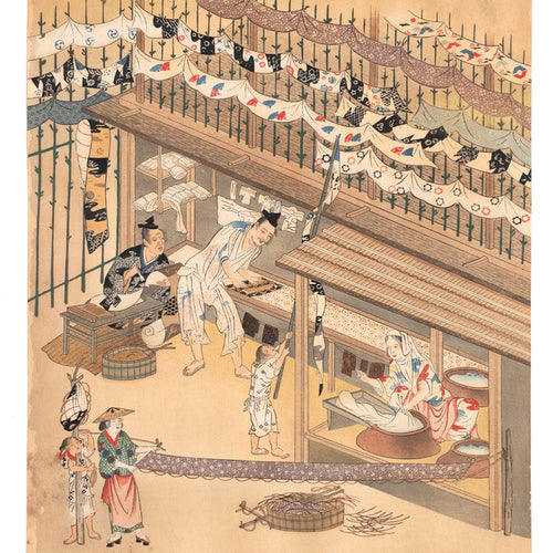 The Craftsmen's Life - Katazome Dyers | Antique Japanese Wood Block Print