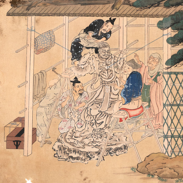 The Craftsmen's Life - Sculpture of Buddhist Image | Antique Japanese Wood Block Print
