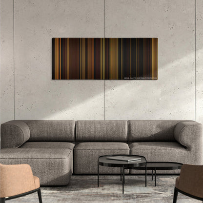 The Illusionist color palette canvas on a concrete wall above a gray sectional sofa