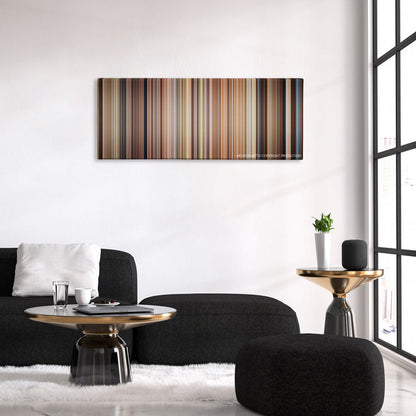 The Parent Trap color palette canvas above a black sofa with a gold-topped table