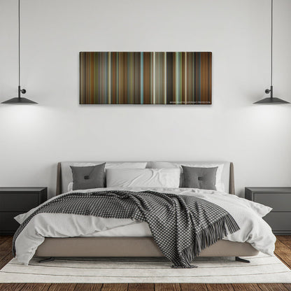 The Princess Diaries color palette canvas above a bed, between two black pendant lamps
