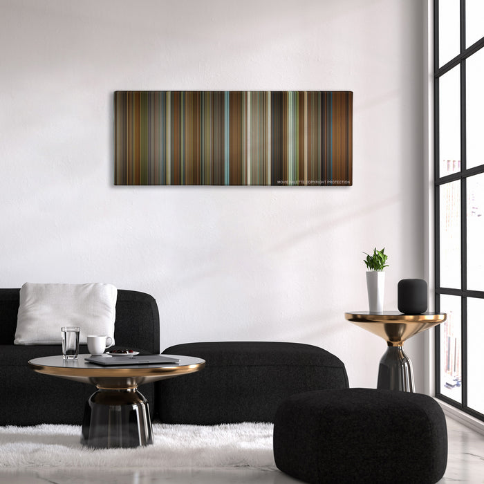 The Princess Diaries color palette canvas above a black sofa with a gold-topped table