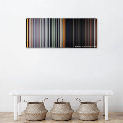 The Texas Chain Saw Massacre color palette canvas above a white bench with three woven baskets