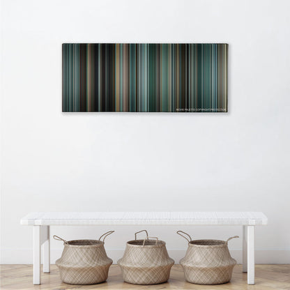The Town color palette canvas above a white bench with three woven baskets