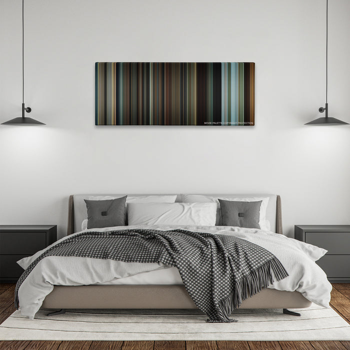 The Twilight Saga: Eclipse color palette canvas above a bed, between two black pendant lamps