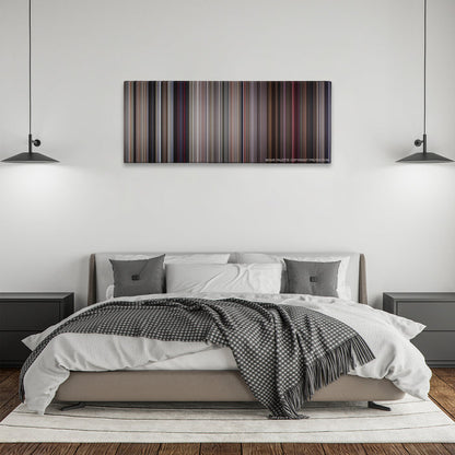 They Live color palette canvas above a bed, between two black pendant lamps