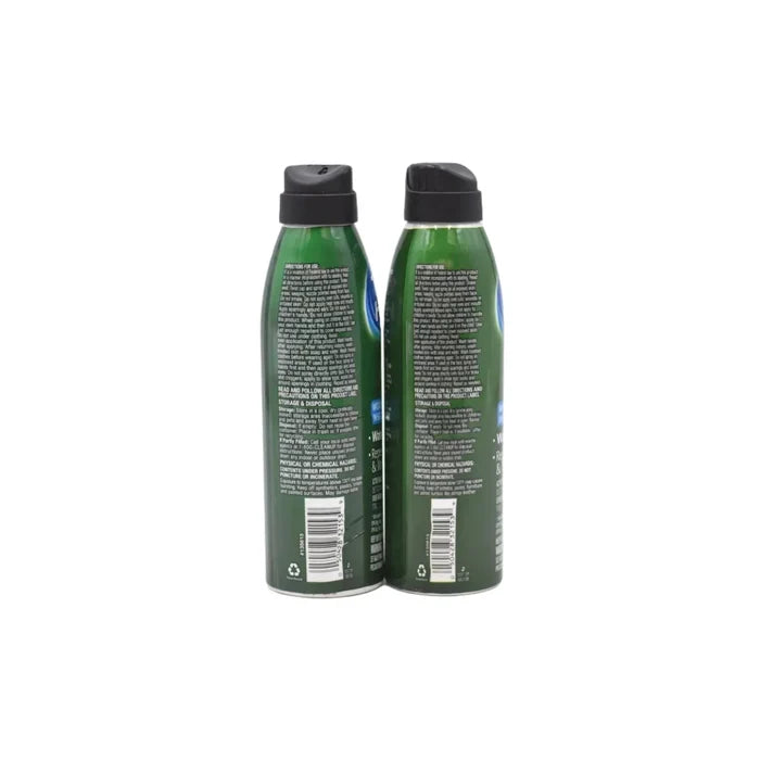Back view of two green water-based insect repellent spray bottles, 6 fl oz each