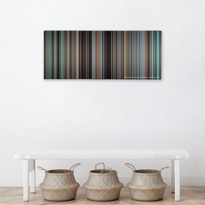 Tower Heist color palette canvas above a white bench with three woven baskets