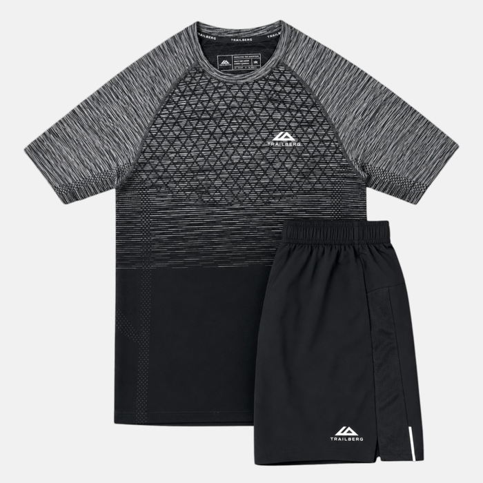 Trailberg Stride Seamless T-Shirt / Shorts Set - Moon Grey/Black