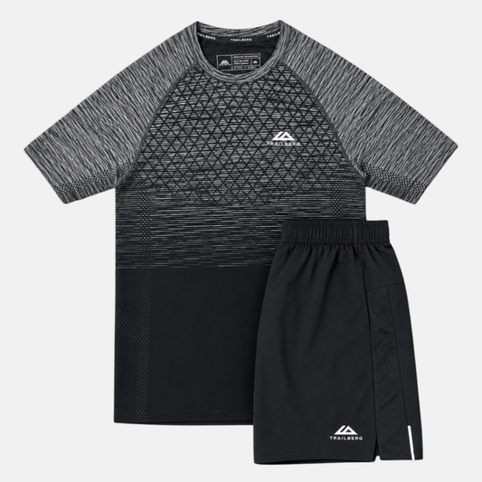 Trailberg Stride Seamless T-Shirt / Shorts Set - Moon Grey/Black