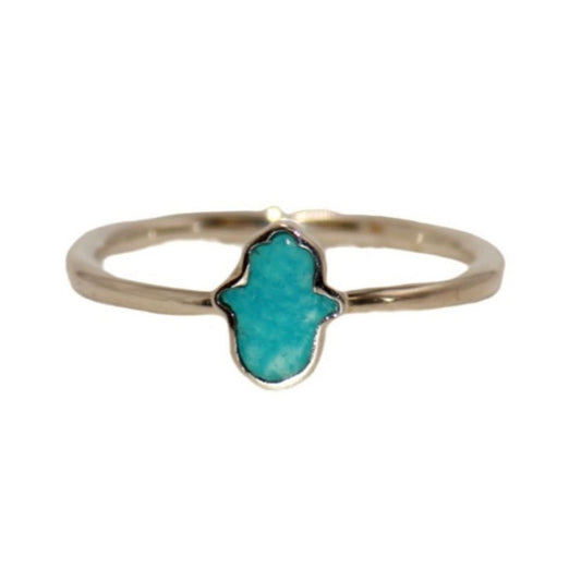 Turquoise Hamsa Silver Ring  - earths elements
