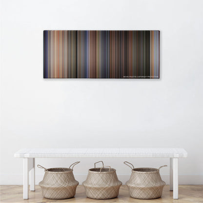 Twister color palette canvas above a white bench with three woven baskets