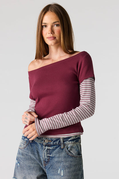 Twofer Long Sleeve Off Shoulder Top