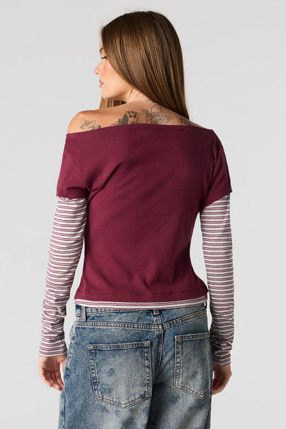 Twofer Long Sleeve Off Shoulder Top